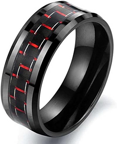 LAMUCH Women's 8MM Wide Red Tungsten Steel Fiber Ring Size7