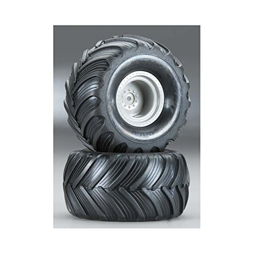 Traxxas 7265 Dual-Profile (1.5" outer, 2.2" inner) Monster Truck Tires Pre-Glued on Grey Wheels (pair)