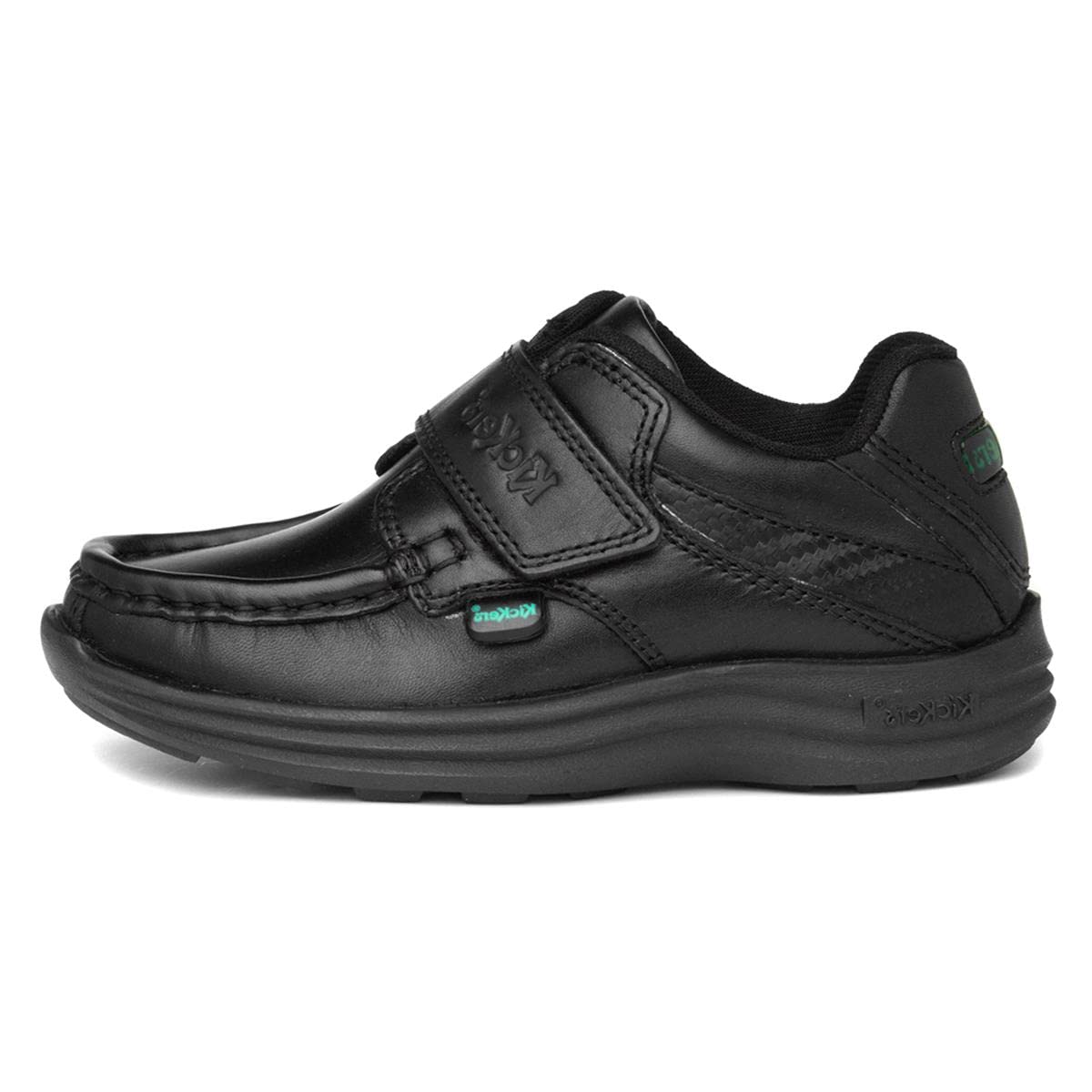Kickers Junior Boy's Reasan Single Strap Black Leather School Shoes, Black, 2 UK