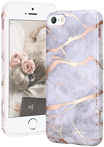 YT MARQUEEN iPhone 5/5S/SE Case Marble Pattern Design Ultra Thin Anti-Scratch Bumper TPU Soft Case Rubber Silicone Skin Cover for iPhone 5/5S/SE - White Rose Gold