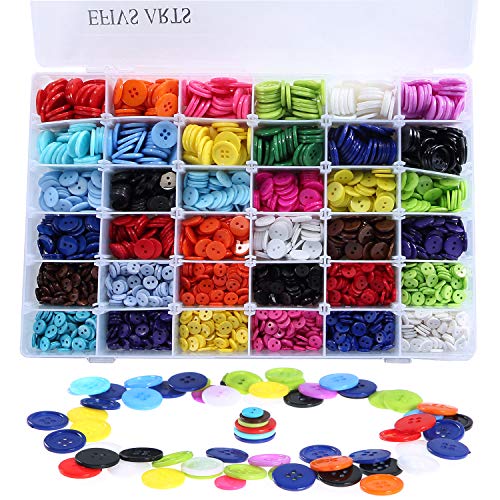 Efivs Arts Resin Buttons 2640pcs Assorted Size 2 and 4 Hole Round Craft Plastic Buttons for Sewing DIY Crafts Scrapbooking Children's Manual Button Painting