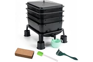 TOP XIAN 4-Tray Worm Compost Bin, 40L Worm Composter, Indoor & Outdoor Worm Farm Vermicomposting for Garden Recycling Food Waste