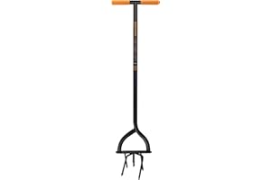Fiskars Long-Handle Steel Tiller, 40-Inch, Arrow-Tipped Tines, Durable Steel Construction, T-Handle Grip, Black & Orange