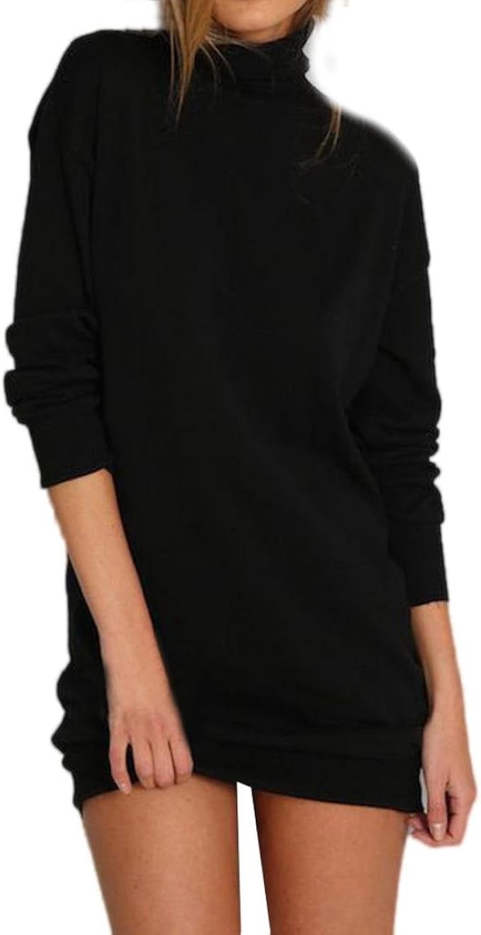 Longra Damen Casual Loose T Shirt Kleid Damenmode Kleider Langarm Pullover Kleid Jumper Kleid Mit Rollkragen Stretch Casual Kleid Blusen Kleid Schwarzes Kleid Amazon De Bekleidung