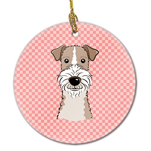Caroline's Treasures Checkerboard Pink Wire Haired Fox Terrier Ceramic Ornament…