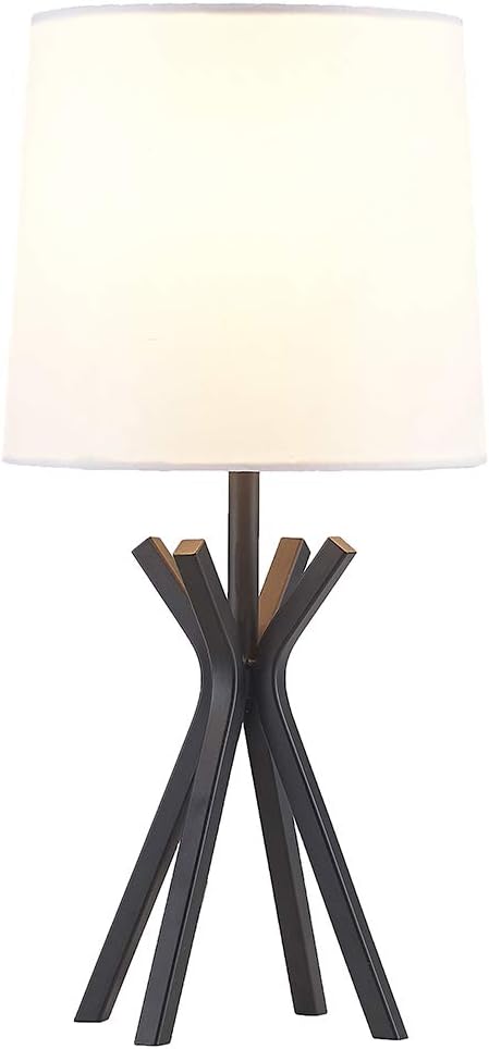 Popilion Contemporary Black Metal Base Table Lamp,Minimalist Table Lamp with White TC Fabric Lampshade for Bedroom Living Room Study Room