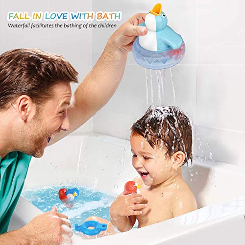 Bath Toys Bathtub Toy for Toddlers Kids Babies 2 3 4 5 Years Old Boys and Girls, 1 Floating Penguin with Music and LED light, 2 Squirting Cute Penguins Toy Baby Bath Toy Birthday Gift Ideal Color Box