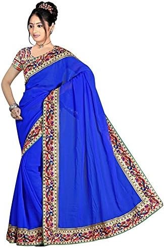 Aarna Fashion Women's Georgette Saree (Mor Pankh Blue _Blue _Free Size)