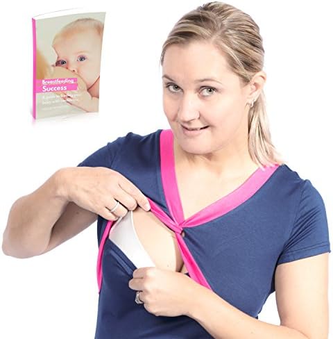 Nursing Nightgown for Breastfeeding &amp; Pregnancy with eBook by Ibloom Maternity|Fashionable, Super Comfortable Dress for Home &amp; Hospital|Short-Sleeved Sleepwear Gowns for Mothers (X-Large, Blue/Pink)