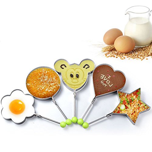 Kuke kitchen 5 different Shape Stainless Steel Fried Egg MoldsNon,stick Ring Molds for Making Cakes, Pancakes, Meatloaf, Biscuits, Different Shapes Great Kitchen Tool (5) - Thumbnail 2