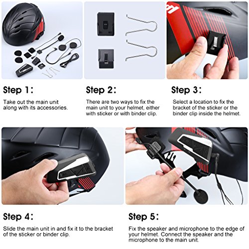AUTOLOVER Bluetooth Motorcycle Intercom 1200M Helmet Headset Communication System with Microphones for MP3 Player/GPS/Walkie-Talkie, Hands Free & FM Radio (Dual) - Thumbnail 5
