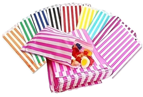 1000 Mixed/Assorted Colours 5" x 7" Striped Candy Sweet Paper Bags | Wedding Buffet Favour Cake Gift Pick n Mix Shop | Premium Quality UK Made