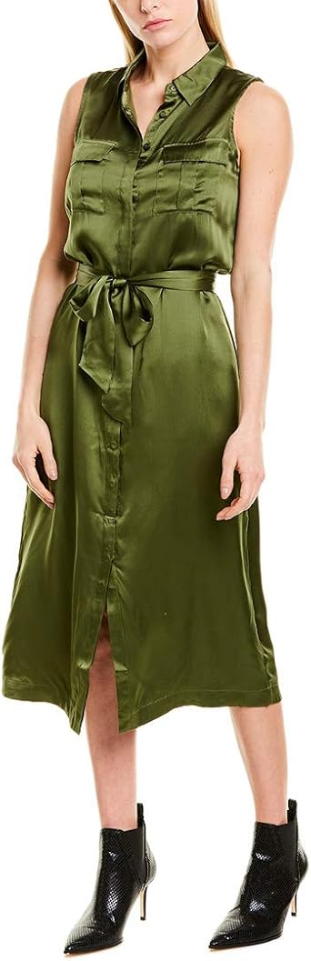 green silk midi dress