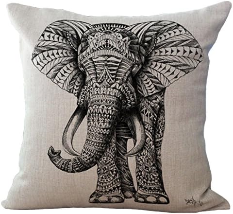 VVLuck European Style Animal Printed Decorative Stuffed Cushion Square Shaped Pillow Case Cushion Cover Cotton Linen Throw Pillow Case for Kids Adult Home Office Sofa Bed Decoration Elephant 18"x18"