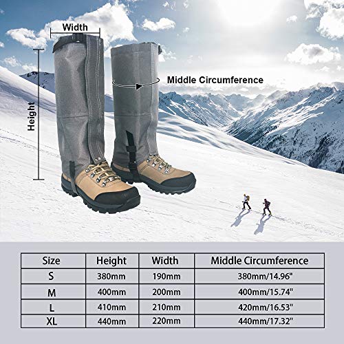 Leanking Leg Gaiters, Waterproof Snow Boot Gaiters 600D Anti-Tear Oxford Fabric Outdoor Waterproof Snow Leg Gaiters for Outdoor Hiking Walking Hunting Climbing Mountain (Gray, S)