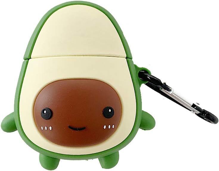 Rhfemd Easy Silicone Avocado Pattern Soft Protective Cover Shockproof Case Skin with Carabiner for Airpods 1/2 Charging Box