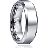 Vakki Tungsten Ring for Men 4mm 6mm 8mm Silver Plain Engagement Wedding Band High Polish Finish and Beveled Edges Comfort Fit Size 5-12