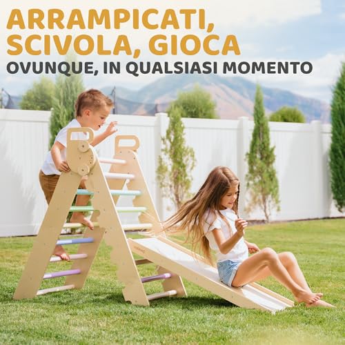 Duanico® 9in1 Montessori Large Triangle 1-7+ Years - 5 Adjustable Angles - Wooden Gym Set with Montessori Arch and Climbing Ramp for Kids Outdoor and Indoor