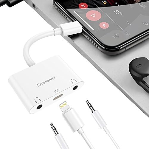Excellenter Compatible Splitter & Adapter Replacement for IP X / 8/8 Plus / 7/7 Plus, 3.5 mm Aux Audio Headphone Jack Adapter Dual 8 Pin Music Charge Cable Charger Connector