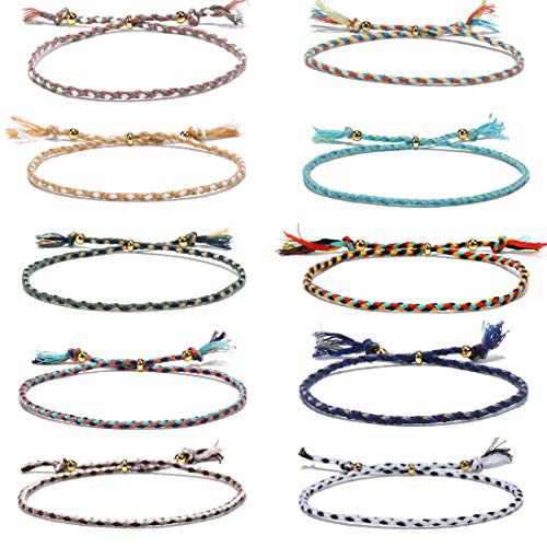 QCQHDU Braid String Friendship Anklets Bracelets Set for Women Girls Handmade Wish Adjustable Lucky Waterproof Jewelry