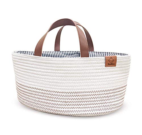 Buublaa-Baby Diaper Caddy Organizer-Leather Handles-Cotton Rope with Removable Inserts-Free Standing-Kids Friendly…