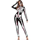 Sister Amy Women's Halloween Skull skeleton-1 Bodysuit Skinny Stretch Costume