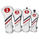 CRAFTSMAN GOLF Red White Blue Leather Stripes Driver/Fairway Wood/Hybrid Headcover #1#3#5 H for All Brands Available for Custom Version