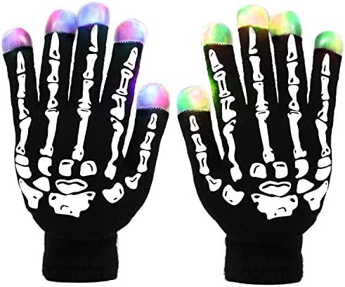 Skeleton Led Gloves, DUZCLI Flashing Finger Light Up Gloves - Kids and Adult Size with Extra Batteries - for Rave, Halloween, Party Light show, Concerts, Disco, Party Favors ( Skeleton )