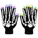 Skeleton Led Gloves, DUZCLI Flashing Finger Light Up Gloves - Kids and Adult Size with Extra Batteries - for Rave, Halloween, Party Light show, Concerts, Disco, Party ,Skeleton,L(Adult-Over 10 Year old)