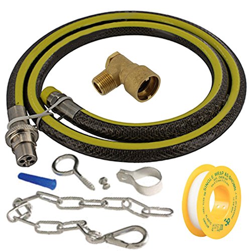 Spares2go Universal Oven Cooker Gas Supply Hose, PTFE Pipe Tape, Angled Connector & Safety Chain (5ft 1/2 inch, Straight Bayonet, BS EN14800 CE)