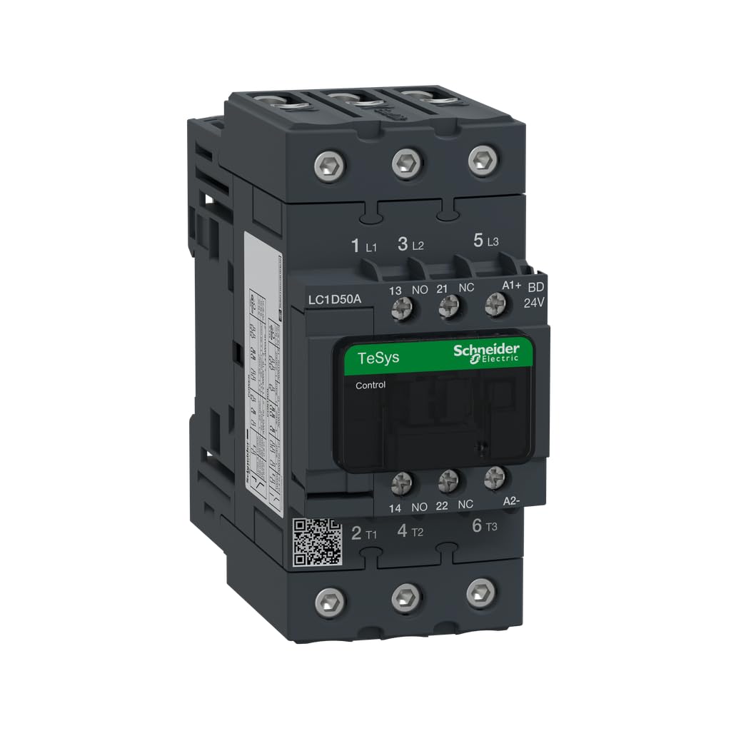 Schneider Electric TeSys Deca contactor,3P(3NO),AC-3/AC-3e,=440V 50A,24V DC standard coil,LC1D50ABD