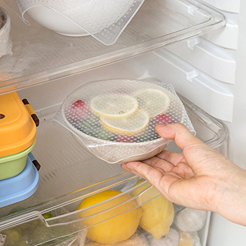Kitchen Wonders Silicone Eco Stretch Lids, Reusable 4 Pack Food Wrap Seal Covers, Dishwasher & Microwave safe, Keep Food Fresh, Environmental Friendly Kitchen Wonders