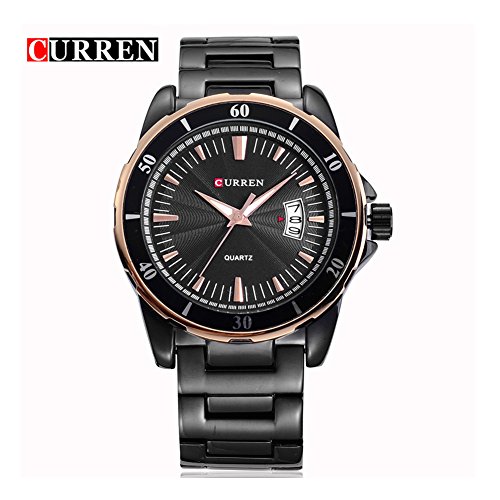 Curren los Hombres Relojes Top Marca Full Acero Auto Fecha Cuarzo Reloj Negro 8018 - Imagen 3
