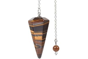 Justinstones Natural Iron Tiger Gemstone Rock Crystal Hexagonal Pointed Reiki Chakra Pendant Pendulum