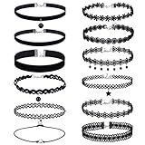 Gotd 12 Pieces Choker Necklace Set Stretch Velvet Classic Gothic Tattoo Lace Choker (Pack of 12 (2))