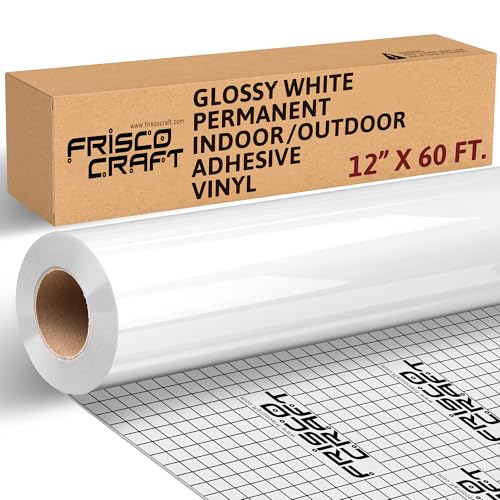 Frisco Craft Glossy White Permanent Vinyl - White Vinyl Roll - Permanent Outdoor, Water & Weather-Resistant with Siliconized Backing - Adhesive, Glossy (12