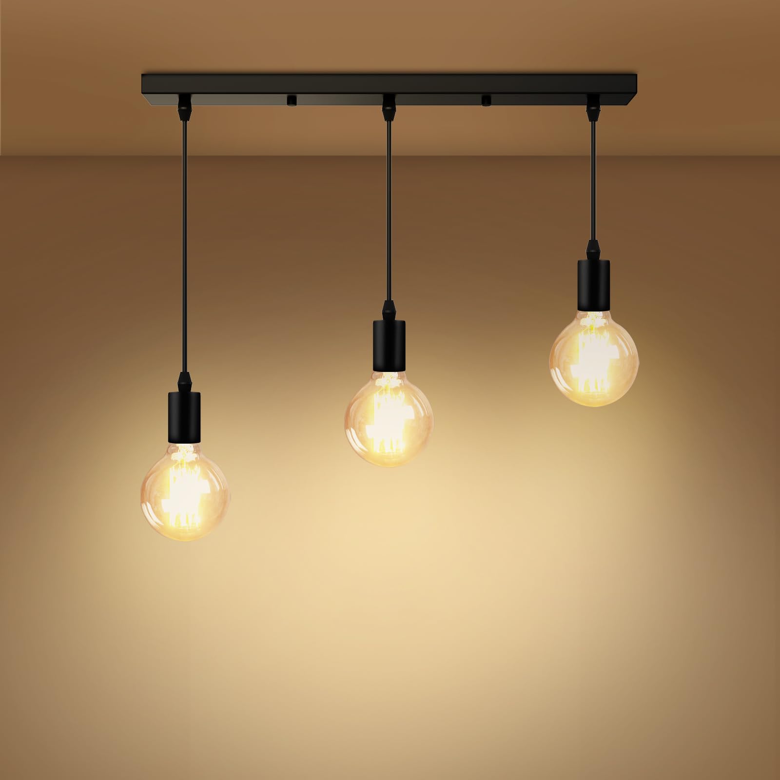 EMKE Industrial Pendant Light, Black Island Lights E27 Hanging Lamp DIY Adjustable Wires Vintage Pendant Light Fixtures for Restaurant, Kitchen, Living Room (Bulb Not Included)