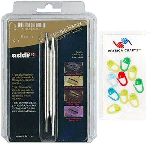 addi Click Turbo Basic 5-inch (13cm) Replacement Tip Pair Size US 04 (3.50 mm) Bundle with 10 Artsiga Crafts Stitch Markers