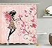 Girls Shower Curtain Fairy Decor by Ambesonne, Pink Butterflies and Flowers Beautiful Glamour Girl with Colorful Floral Dress Angel Wings Fae Queen Feminine Nursery Bathroom, Black Baby Pink White
