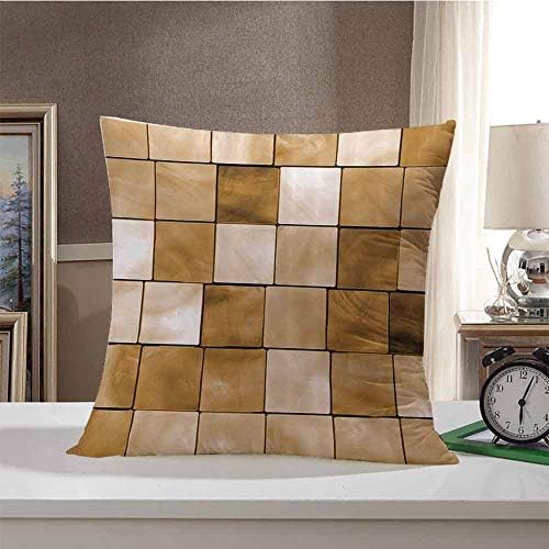 Beige Decor Collection Soft Decorative Throw Pillows Covers Faded Tiles Wood Cubes Squares Geometric Inspired Modern Simple Urban Boho Chic Art Decorative Cushion Cases for Couch Living Room 20 x 20