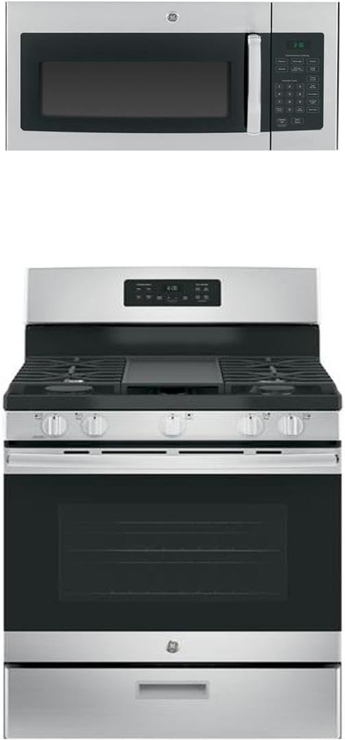 GE 2Piece Kitchen Appliance Package with JGBS66REKSS 30 Freestanding Gas Range and JVM3160RFSS