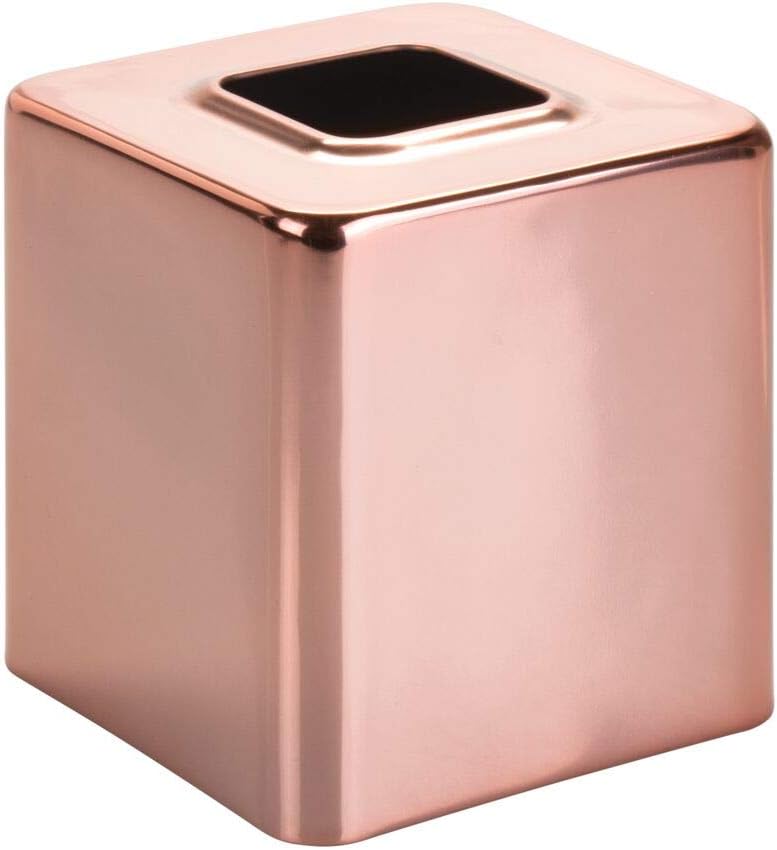 mDesign Modern Square Metal Paper Facial Tissue Box Cover Holder for Bathroom Vanity Countertops, Bedroom Dressers, Night Stands, Desks and Tables - Rose Gold: Home & Kitchen