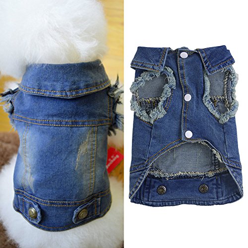 Delight eShop Soft Blue Jeans Denim Cute Pet Dog Cat Puppy Coat Jacket Clothes Costume Apparel (L) - Thumbnail 2