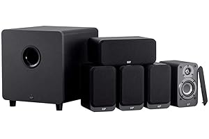 Monoprice HT-35 Premium 5.1-Channel Home Theater System - Charcoal, with Powered Subwoofer, Low Profile Speaker Grilles, Secure Mounting Option, Black (139357)