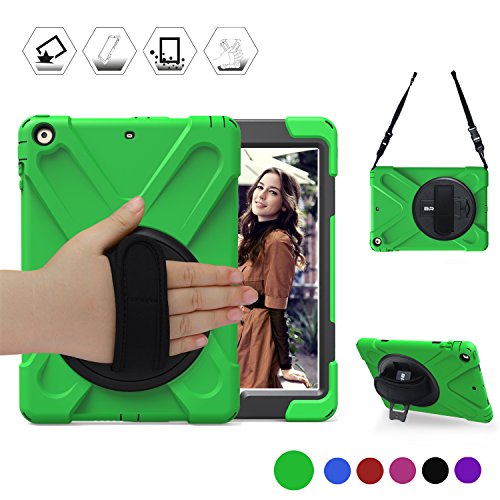 BRAECN iPad 5th Generation Case, Three Layer Heavy Duty Soft Silicone Hard Bumper Case with Built-in Stand Drop Protection Rugged Full-Body Protective Case for New iPad 9.7 inch 2017 Released (Green)
