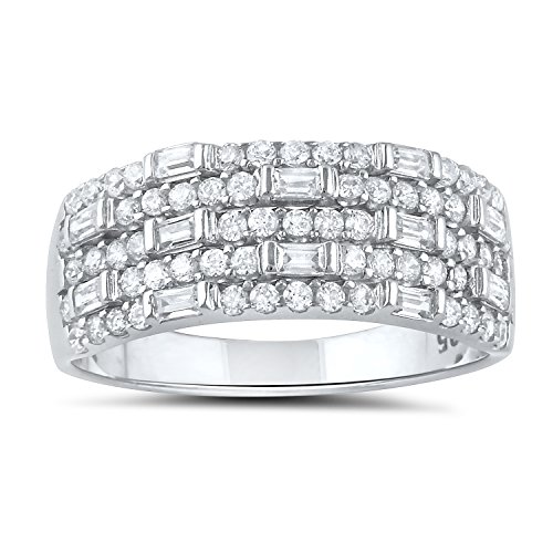 Sterling silver simulated diamond baguette statement ri…