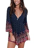 Women's Deep V Neck Backless Print Playsuit