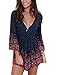 Women's Deep V Neck Backless Print Playsuit (S, Navy)