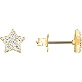 PAVOI 14K Gold Plated Dainty Stud Earrings for Women - 925 Sterling Silver Posts Earrings with Cubic Zirconia - Celestial Lightning Bolt, Moon, Star, and Flower Gold Jewelry Gifts