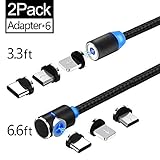 Magnetic Phone Charging Cable, 3 in 1 Cable(2 Pack,3.3 ft Straight Cable, 6.6 ft L Shape Cable) Black